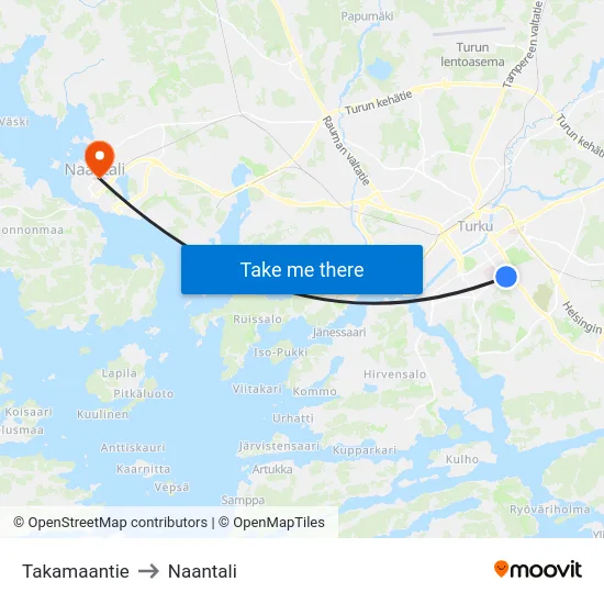 Takamaantie to Naantali map