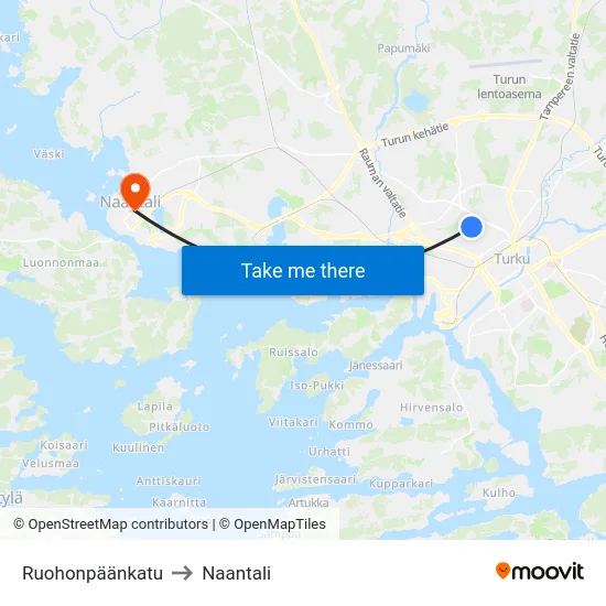 Ruohonpäänkatu to Naantali map