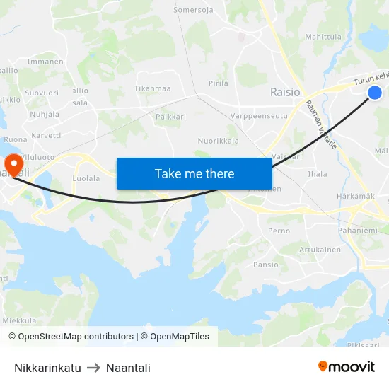 Nikkarinkatu to Naantali map