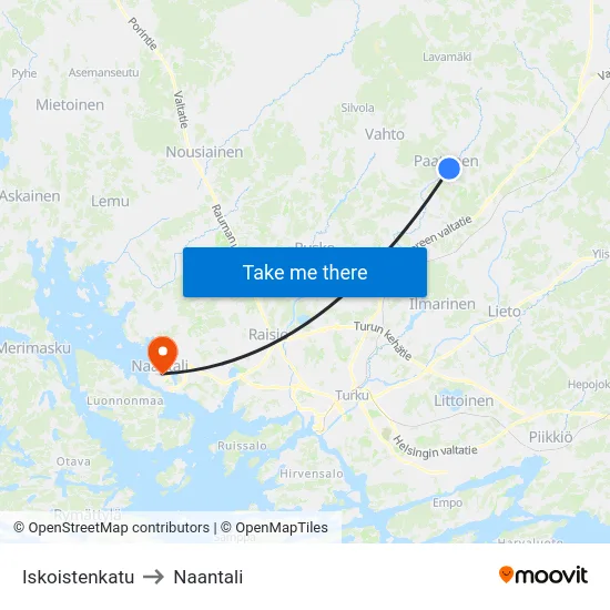 Iskoistenkatu to Naantali map