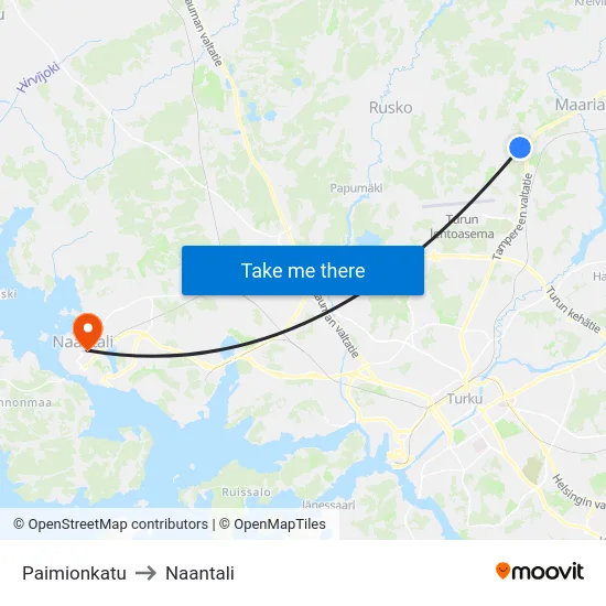 Paimionkatu to Naantali map