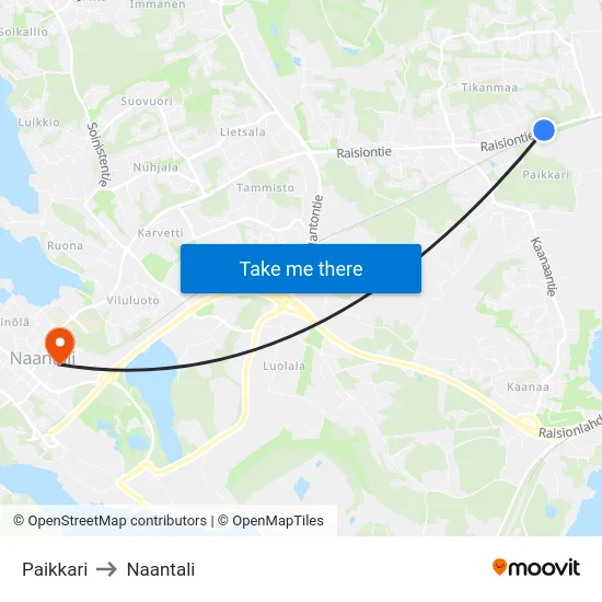 Paikkari to Naantali map