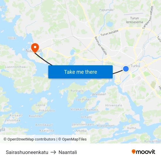 Sairashuoneenkatu to Naantali map