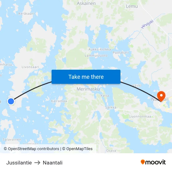 Jussilantie to Naantali map