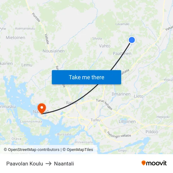 Paavolan Koulu to Naantali map