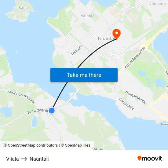 Viiala to Naantali map