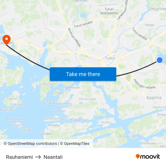 Rauhaniemi to Naantali map