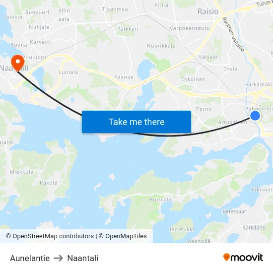 Aunelantie to Naantali map