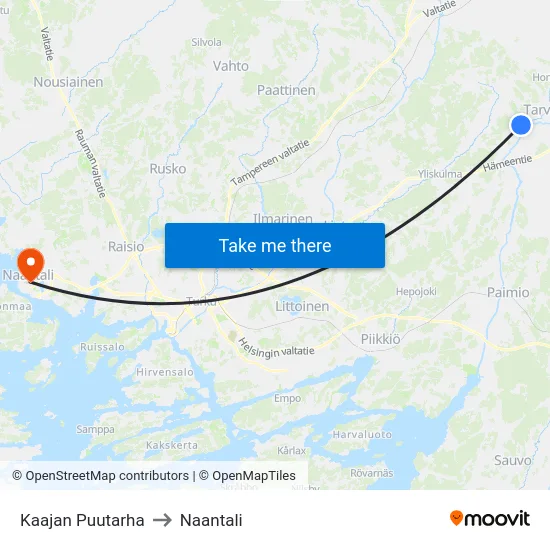 Kaajan Puutarha to Naantali map