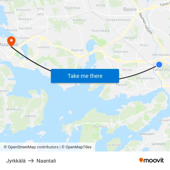Jyrkkälä to Naantali map