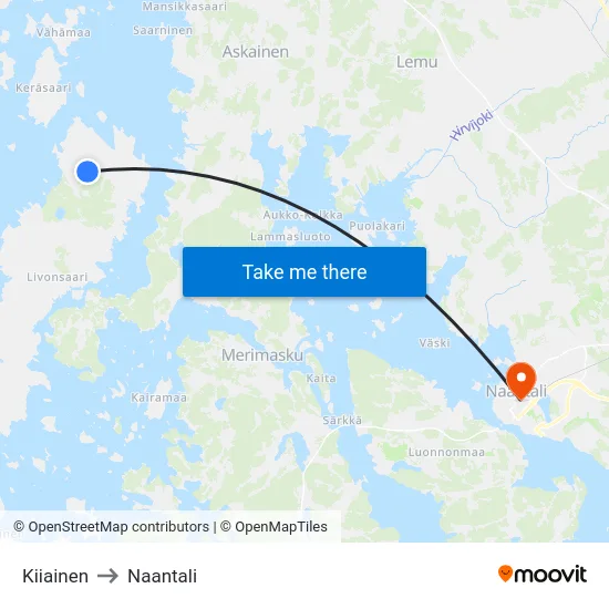 Kiiainen to Naantali map