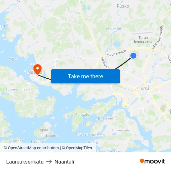 Laureuksenkatu to Naantali map
