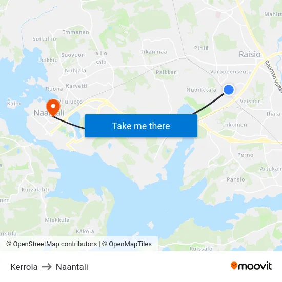 Kerrola to Naantali map