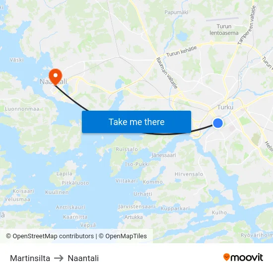 Martinsilta to Naantali map