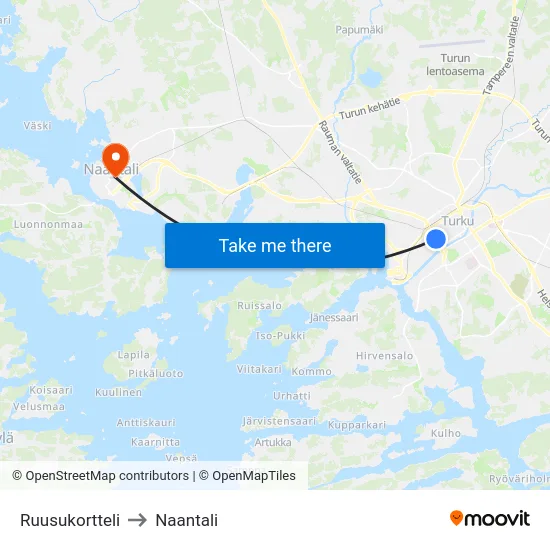 Ruusukortteli to Naantali map