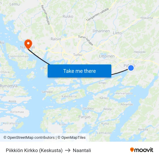 Piikkiön Kirkko (Keskusta) to Naantali map