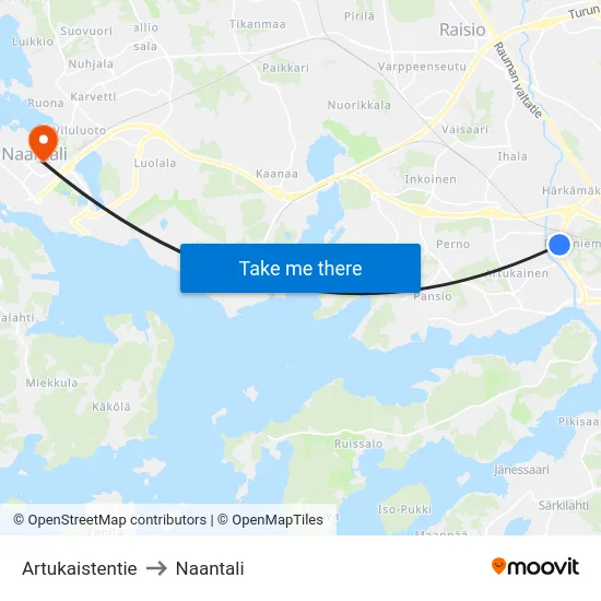 Artukaistentie to Naantali map