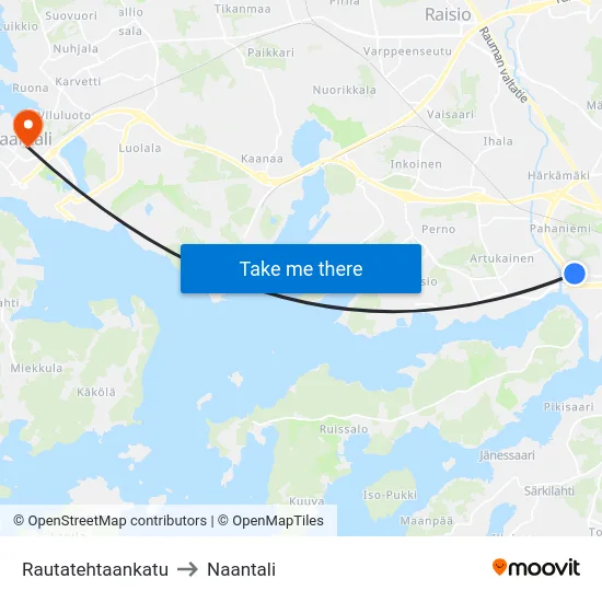 Rautatehtaankatu to Naantali map