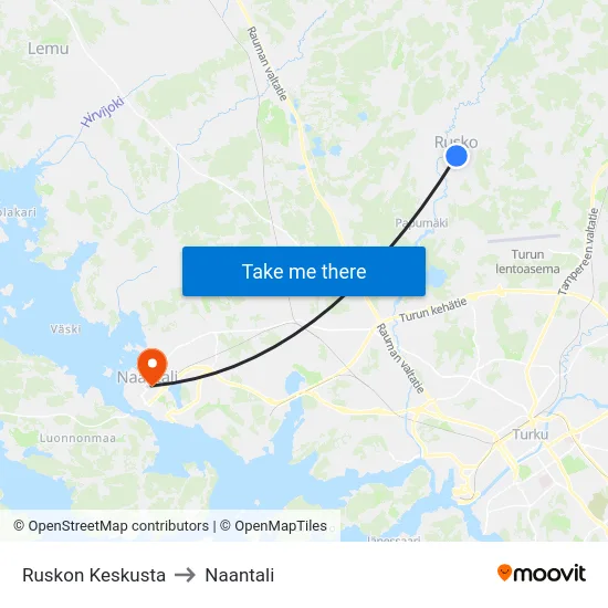 Ruskon Keskusta to Naantali map