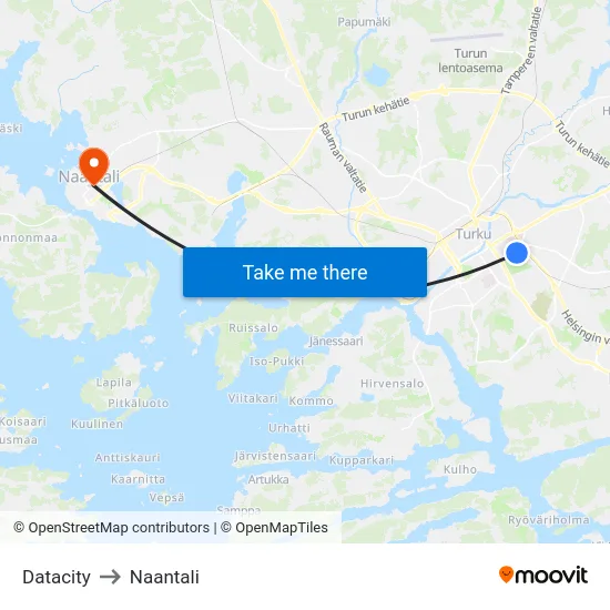 Datacity to Naantali map