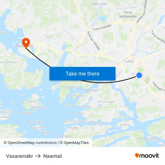 Vasaramäki to Naantali map