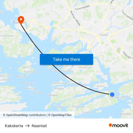 Kakskerta to Naantali map