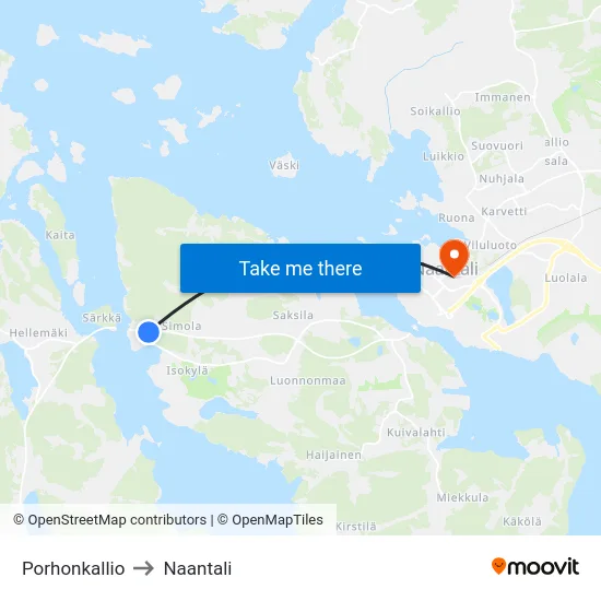 Porhonkallio to Naantali map