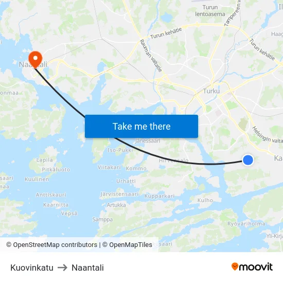 Kuovinkatu to Naantali map