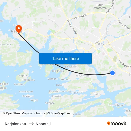 Karjalankatu to Naantali map