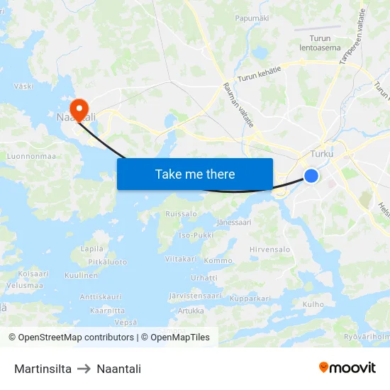 Martinsilta to Naantali map