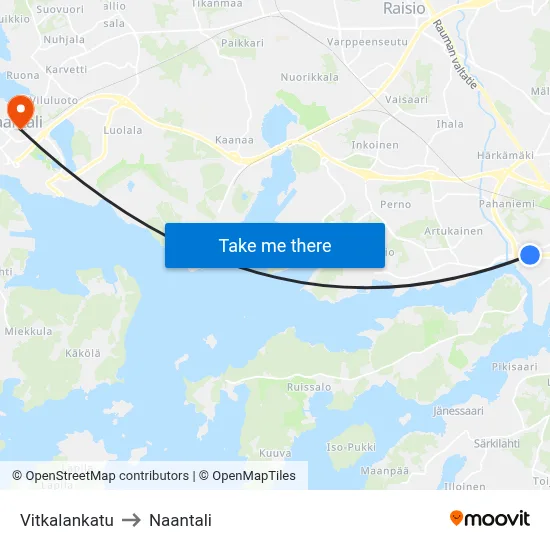 Vitkalankatu to Naantali map