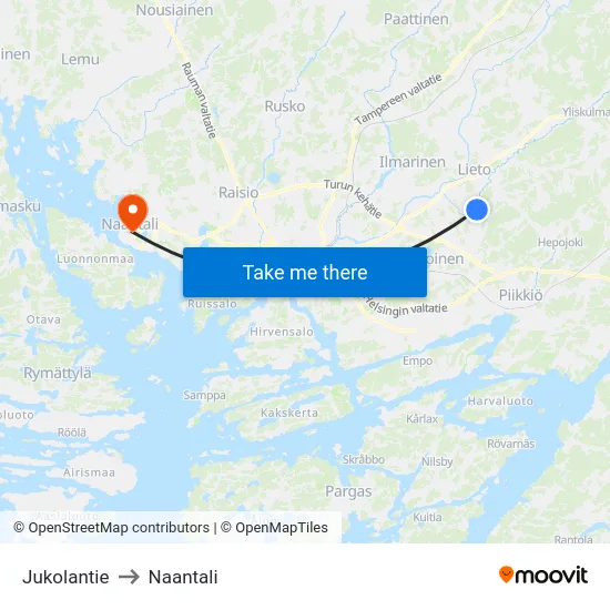 Jukolantie to Naantali map