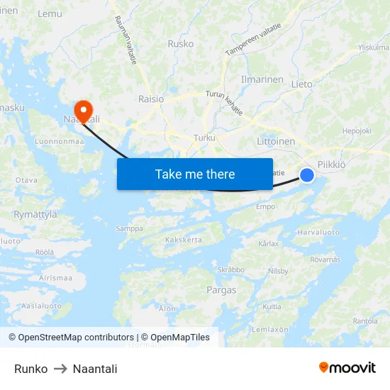 Runko to Naantali map