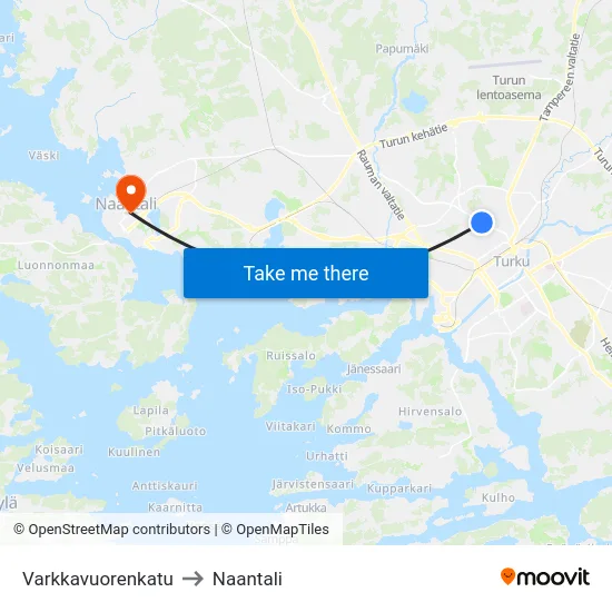 Varkkavuorenkatu to Naantali map