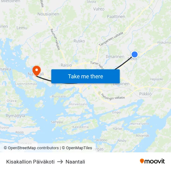 Kisakallion Päiväkoti to Naantali map