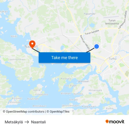 Metsäkylä to Naantali map