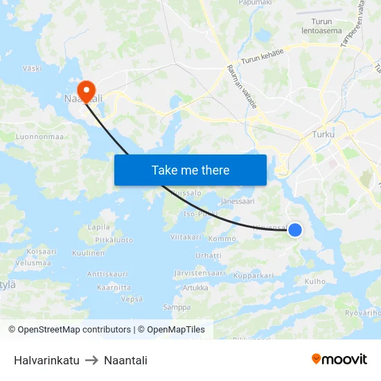 Halvarinkatu to Naantali map