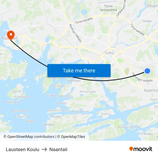 Lausteen Koulu to Naantali map