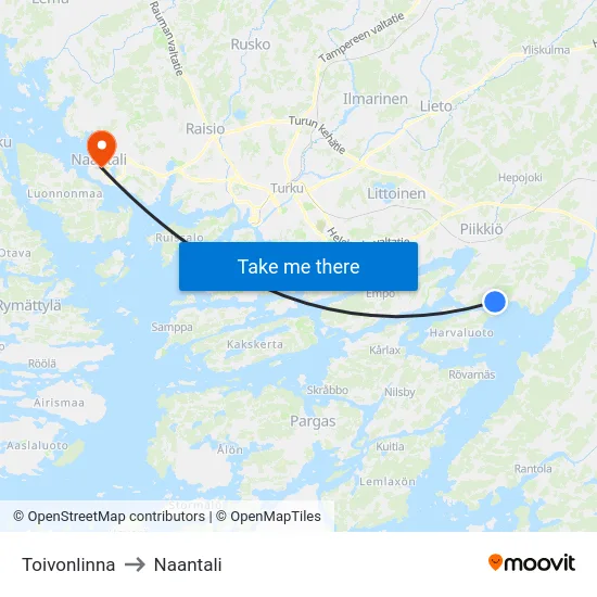 Toivonlinna to Naantali map