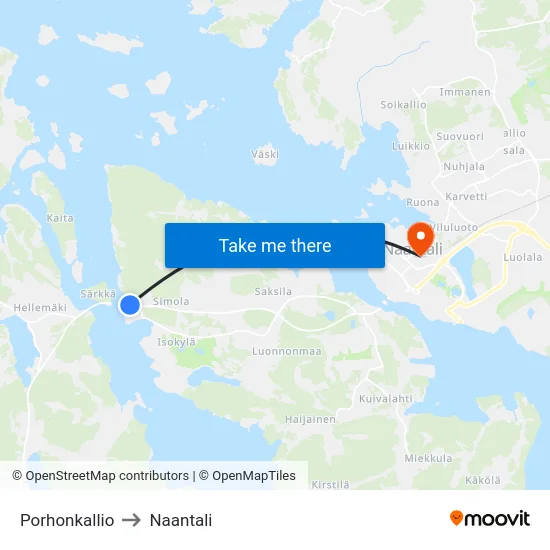 Porhonkallio to Naantali map