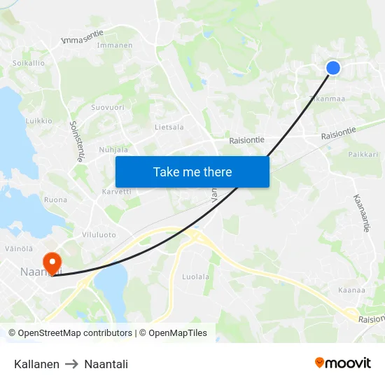Kallanen to Naantali map