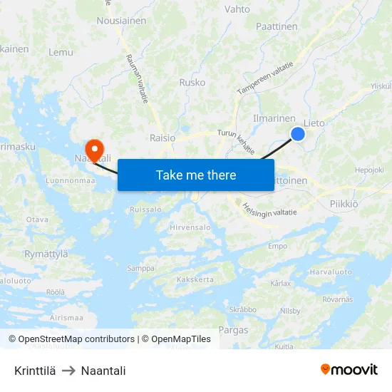 Krinttilä to Naantali map