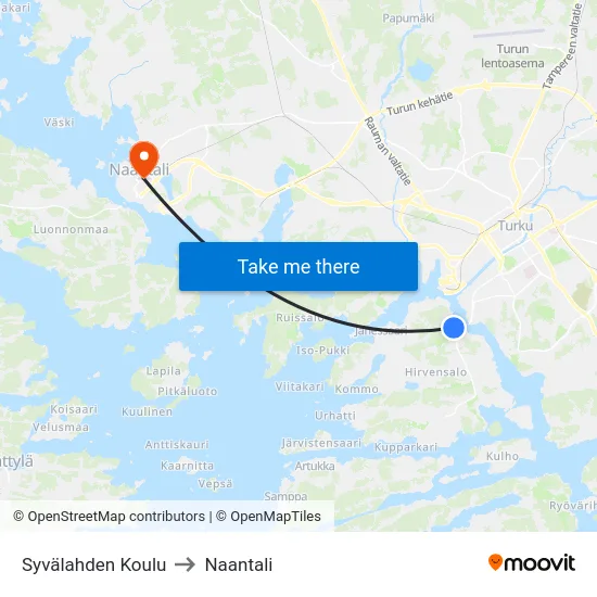 Syvälahden Koulu to Naantali map