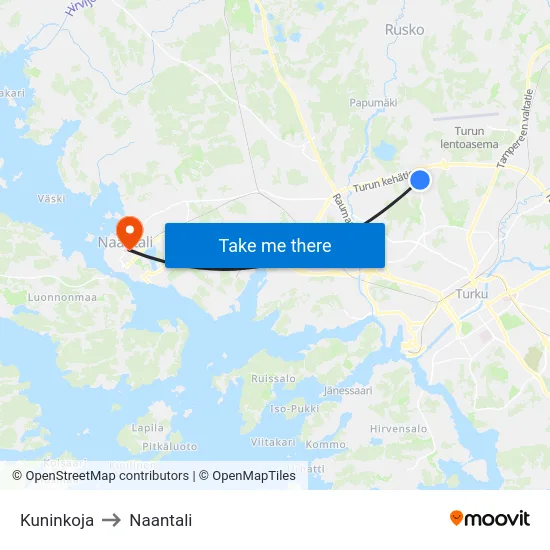 Kuninkoja to Naantali map