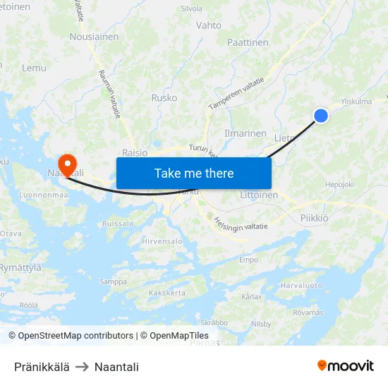 Pränikkälä to Naantali map