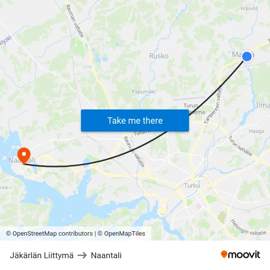 Jäkärlän Liittymä to Naantali map