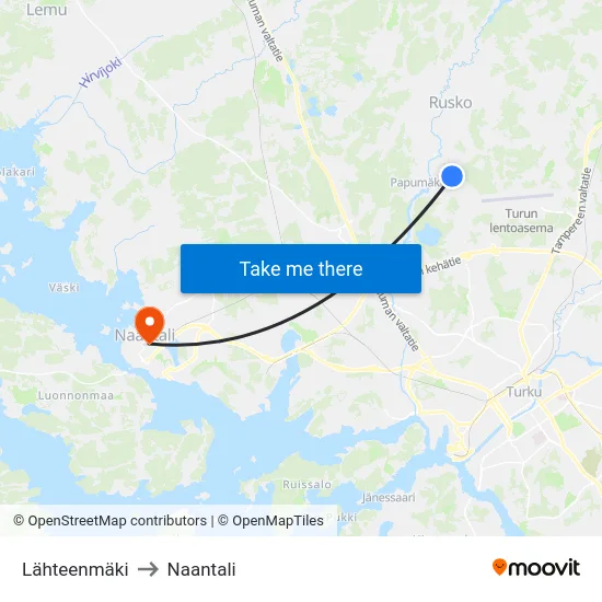 Lähteenmäki to Naantali map