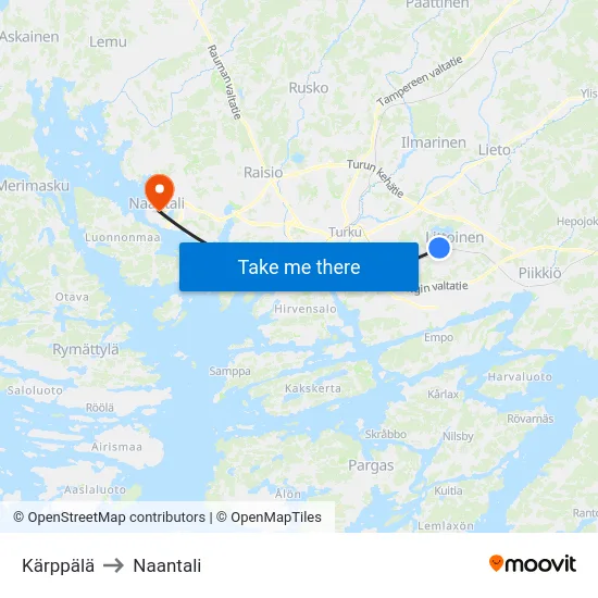 Kärppälä to Naantali map
