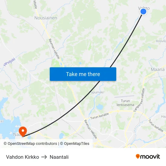 Vahdon Kirkko to Naantali map