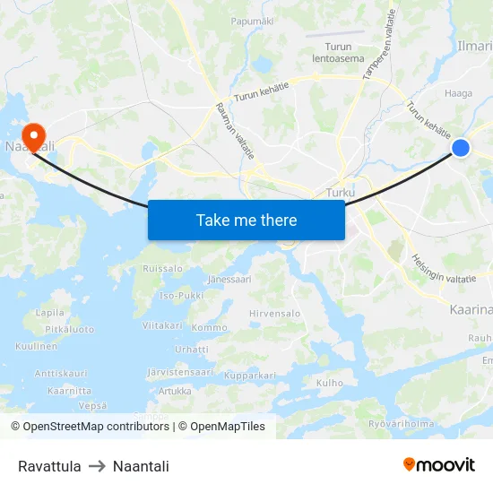 Ravattula [Citymarket] to Naantali map